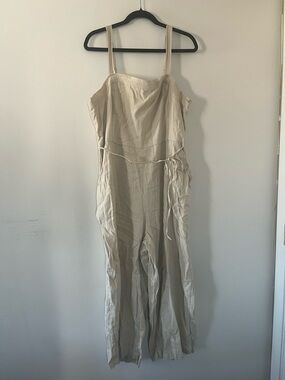 Old Navy Linen Beige Wide Leg Jumpsuit Womens XXL Minimalist Coastal Capsule